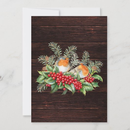 Rustic Robins & Holly Winter Foliage Wedding Bedankkaart (Achterkant)