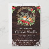 Rustic Robins & Holly Wreath Kerstlunch Kaart (Voorkant)
