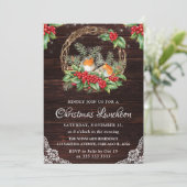 Rustic Robins & Holly Wreath Kerstlunch Kaart (Staand voorkant)