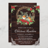 Rustic Robins & Holly Wreath Kerstlunch Kaart (Voorkant / Achterkant)