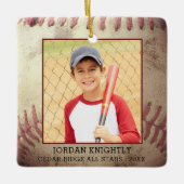 Rustic Robuuste honkbal 1 of 2 Foto gepersonalisee Keramisch Ornament (Voorkant)