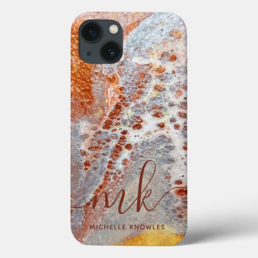 Rustic Rock Gold Marble Texture Custom Initialen Case-Mate iPhone Case (Achterkant)