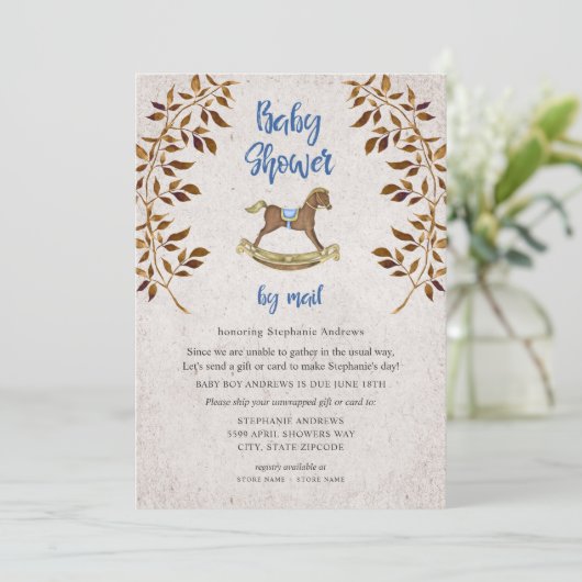 Rustic Rocking Horse boy baby shower per post Kaart (Staand voorkant)