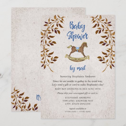 Rustic Rocking Horse boy baby shower per post Kaart (Voorkant / Achterkant)