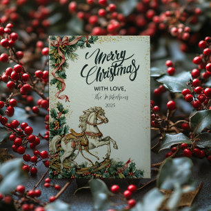 Rustic Rocking Horse Kerstmis Feestdagenkaart
