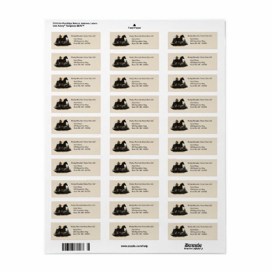 Rustic Rocky Mountain Horse Sunset Adresetiketten Etiket (Full Sheet)
