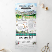 Rustic Rocky Mountain | Illustratief huwelijk Drieluik Uitnodiging (Binnen)