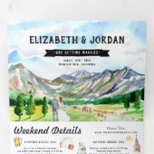 Rustic Rocky Mountain | Illustratief huwelijk Drieluik Uitnodiging (Binnenzijde eerst)