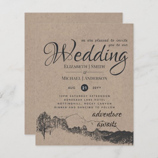 Rustic Rocky Mountains Wedding Invitding Budget (Voorkant / Achterkant)