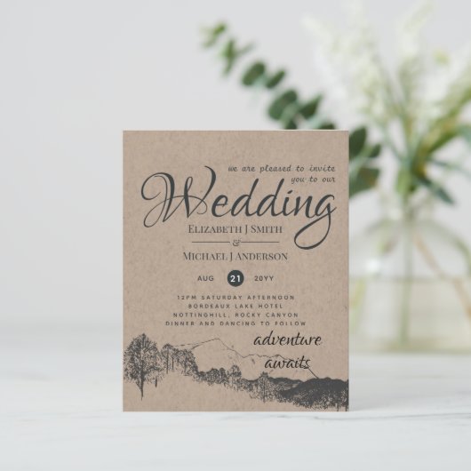 Rustic Rocky Mountains Wedding Invitding Budget (Staand voorkant)