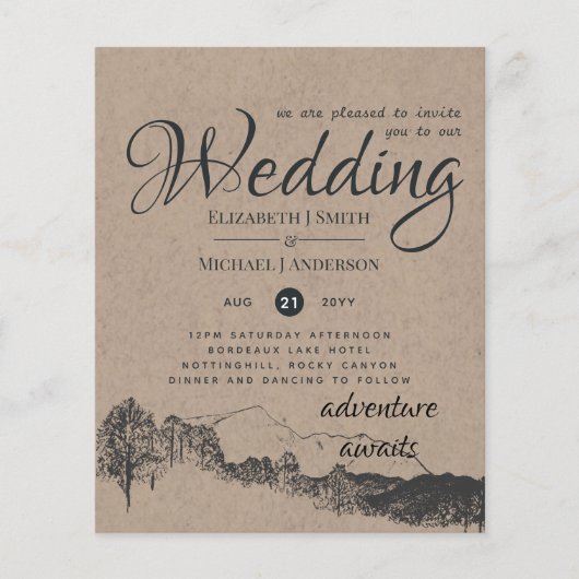 Rustic Rocky Mountains Wedding Invitding Budget (Voorkant)