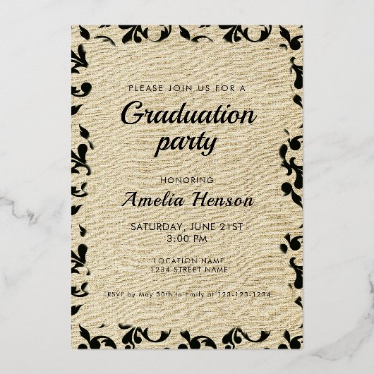 Rustic Rococo Afstuderen het Afstuderen van de Fot Folie Uitnodiging (Achterkant)