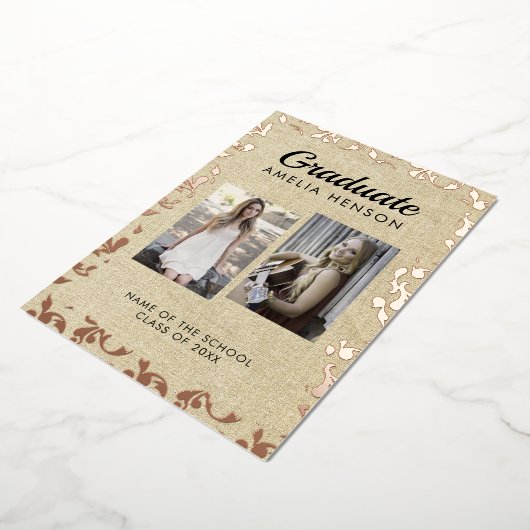 Rustic Rococo Afstuderen het Afstuderen van de Fot Folie Uitnodiging (Gedraaid)