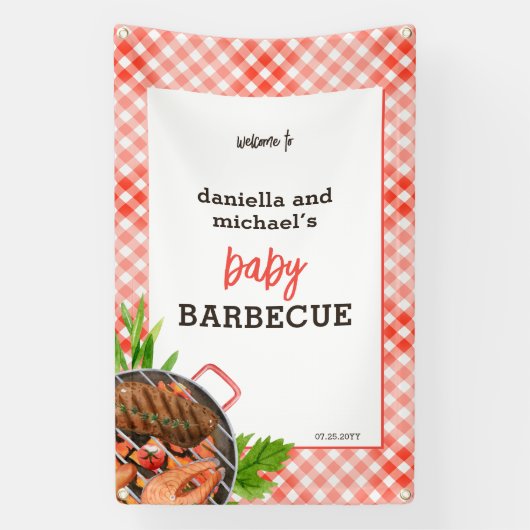 Rustic Rode Barbecue Baby Shower Welkom Spandoek (Verticaal)