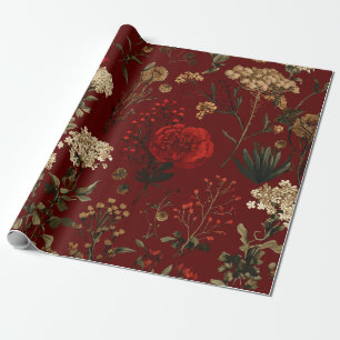 Rustic Rode Botanische Krachtige Vintage Boho Bloe Cadeaupapier