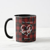 Rustic Rode Buffalo Plaid Aanpasbare Familienaam Mok (Links)