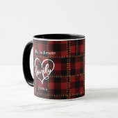 Rustic Rode Buffalo Plaid Aanpasbare Familienaam Mok (Voorkant links)