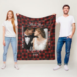 Rustic Rode Buffalo Plaid Eerste Kerstmis Gehuwd Fleece Deken