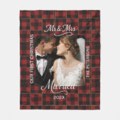 Rustic Rode Buffalo Plaid Eerste Kerstmis Gehuwd Fleece Deken (Voorkant)