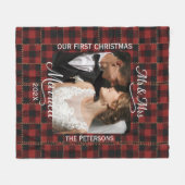 Rustic Rode Buffalo Plaid Eerste Kerstmis Gehuwd Fleece Deken (Voorkant (Horizontaal))