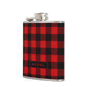 Rustic Rode Buffalo Plaid met Naam Heupfles (Links)