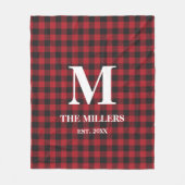 Rustic Rode en Zwarte Buffalo Plaid Monogram Fleece Deken (Voorkant)
