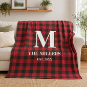 Rustic Rode en Zwarte Buffalo Plaid Monogram Fleece Deken