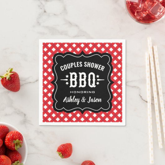 Rustic Rode Gingham BBQ Koppel Bruiloft Servetten (Insitu)