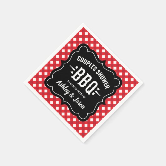Rustic Rode Gingham BBQ Koppel Bruiloft Servetten (Hoek)