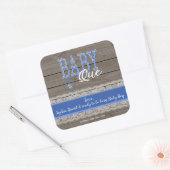 Rustic Rode Gingham Houten Jongens Baby Shower BBQ Vierkante Sticker (Envelop)