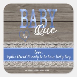 Rustic Rode Gingham Houten Jongens Baby Shower BBQ Vierkante Sticker
