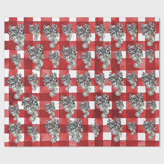 Rustic Rode Gingham Kerstmis Cadeaupapier (Vlak)