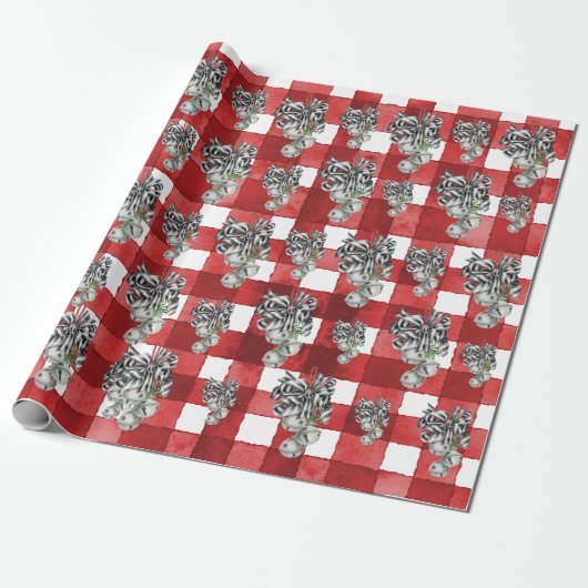 Rustic Rode Gingham Kerstmis Cadeaupapier (Uitgerold)