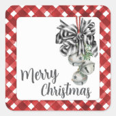 Rustic Rode Gingham Kerstmis Vierkante Sticker (Voorkant)