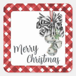 Rustic Rode Gingham Kerstmis Vierkante Sticker