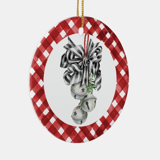 Rustic Rode Gingham Noël Keramisch Ornament (Rechts)