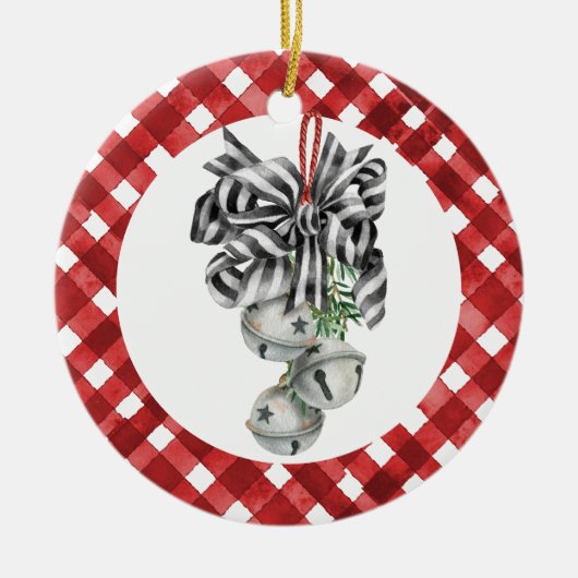 Rustic Rode Gingham Noël Keramisch Ornament (Voorkant)