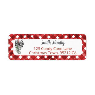 Rustic Rode Gingham Noël Retouradres Etiket