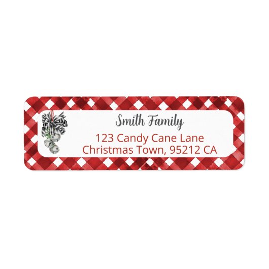 Rustic Rode Gingham Noël Retouradres Etiket (Voorkant)