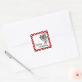 Rustic Rode Gingham Noël Vierkante Sticker (Envelop)