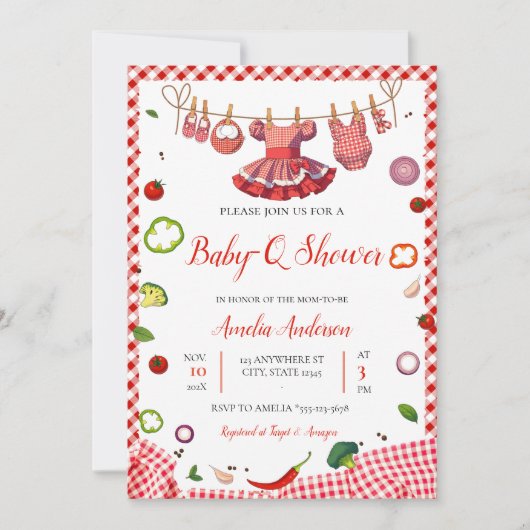 Rustic Rode Gingham Plaid BBQ Baby Shower Kaart (Voorkant)