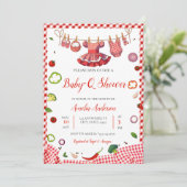 Rustic Rode Gingham Plaid BBQ Baby Shower Kaart (Staand voorkant)