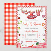 Rustic Rode Gingham Plaid BBQ Baby Shower Kaart (Voorkant / Achterkant)