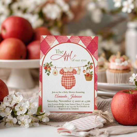 Rustic Rode Gingham Waslijn Appel Baby Shower Kaart