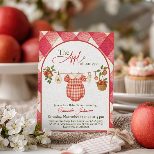 Rustic Rode Gingham Waslijn Appel Baby Shower Kaart