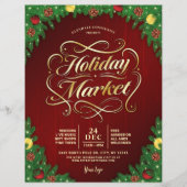 Rustic Rode & Goud Kerstvakantie Markt Evenement Flyer (Voorkant)