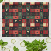 Rustic Rode Groen Geruite Harten Kerst Vakantie Theedoek (Gevouwen)