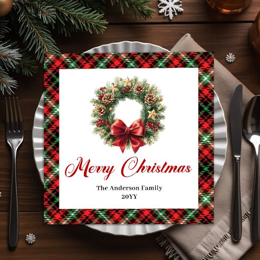 Rustic Rode Groen Kerst Krans Servet Set