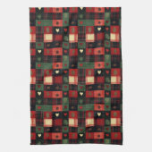 Rustic Rode Groene Geruite Harten Kerst Vakantie Theedoek (Verticaal)