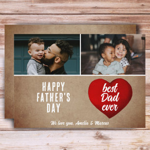 Rustic Rode Hart Beste Papa Ooit Papa 2 Foto  Kaart